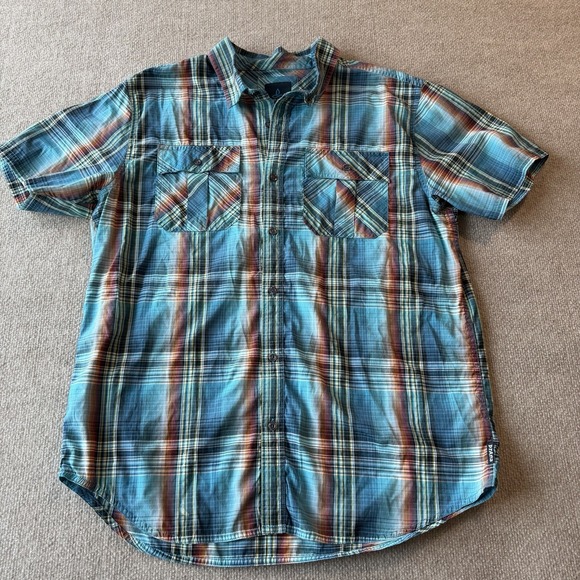 Lot Of 2 PRANA Shirt Men XL Plaid Blue/Orange BREATHE Short Sleeve Button Up - Picture 2 of 16